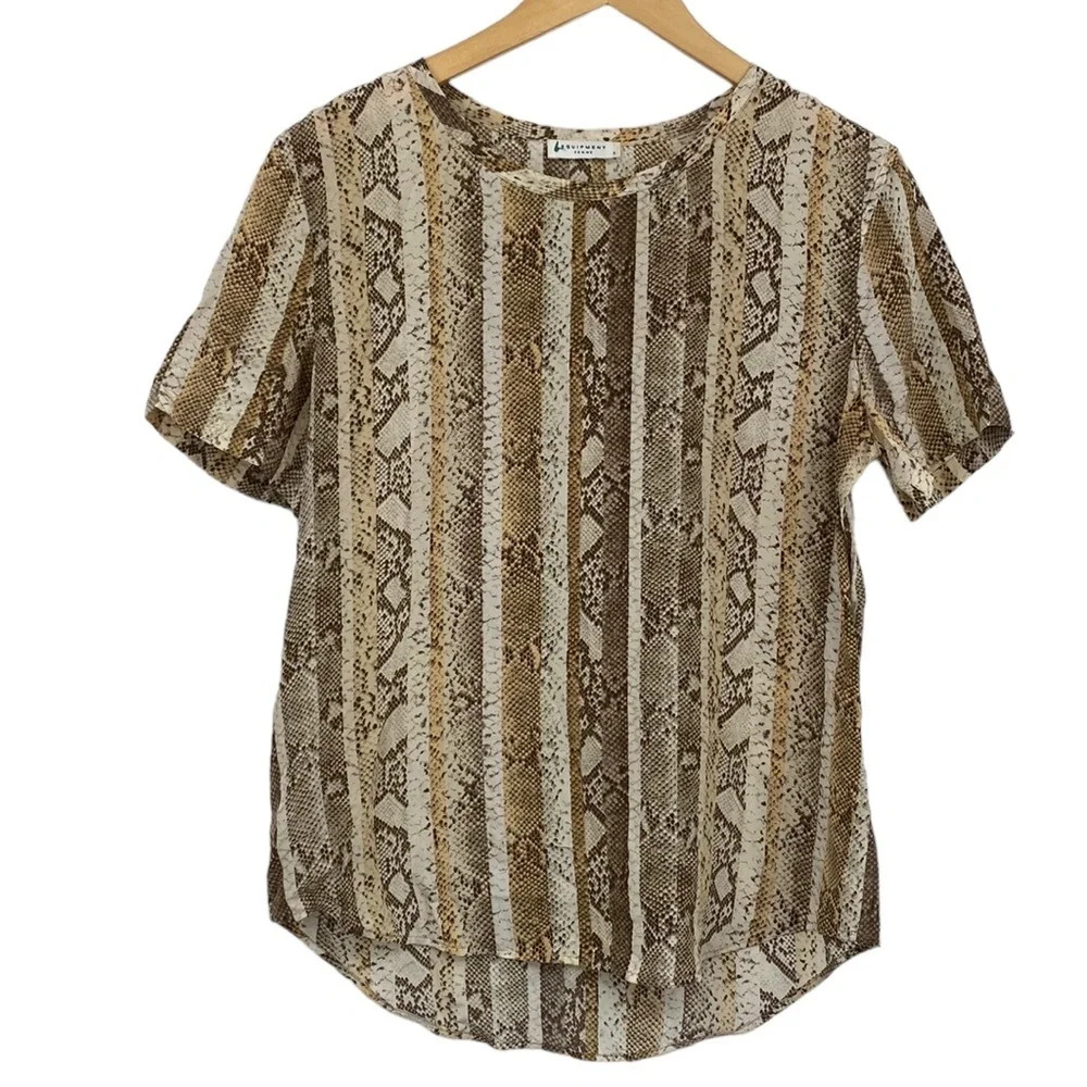 Equipment Femme Silk Blouse Womens Size Small Cream Tan Snakeskin Print Pullover